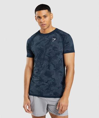 Gymshark Geo Seamless Muške T Shirts Tamnoplave Plave | HR 2423ZUT